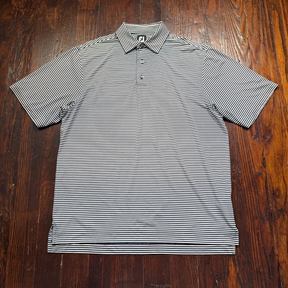 Footjoy Polo Shirt Mens‎ Large Blue Striped Stretch Golf Performance - EUC
